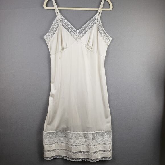 Vintage 40 Lace Trim Lingerie Slip Dress White Y2K Sabrina Carpenter Angelcore - Picture 1 of 10